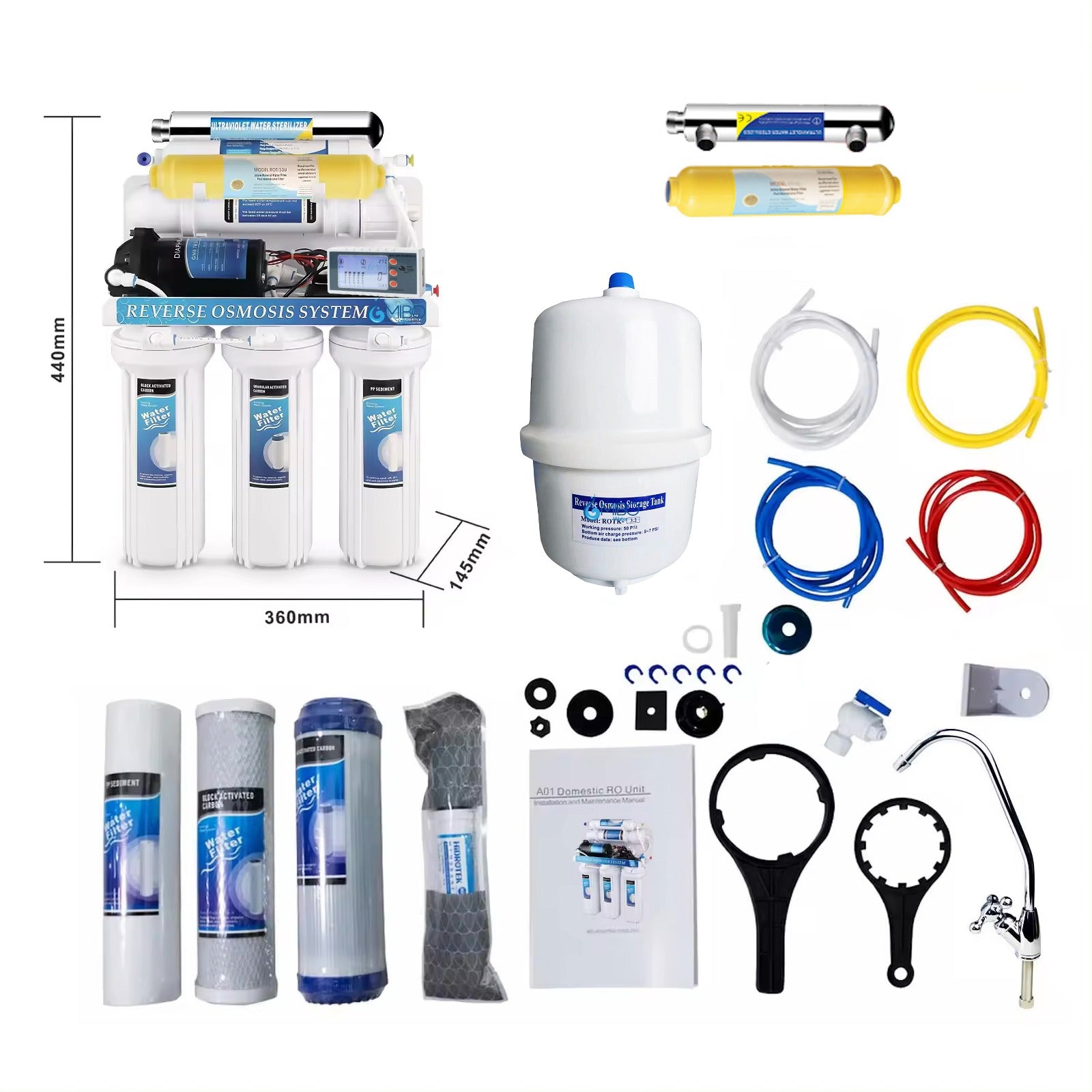 Osmosis Inversa 7 etapas 100gpd + Uv + Mineral + Display